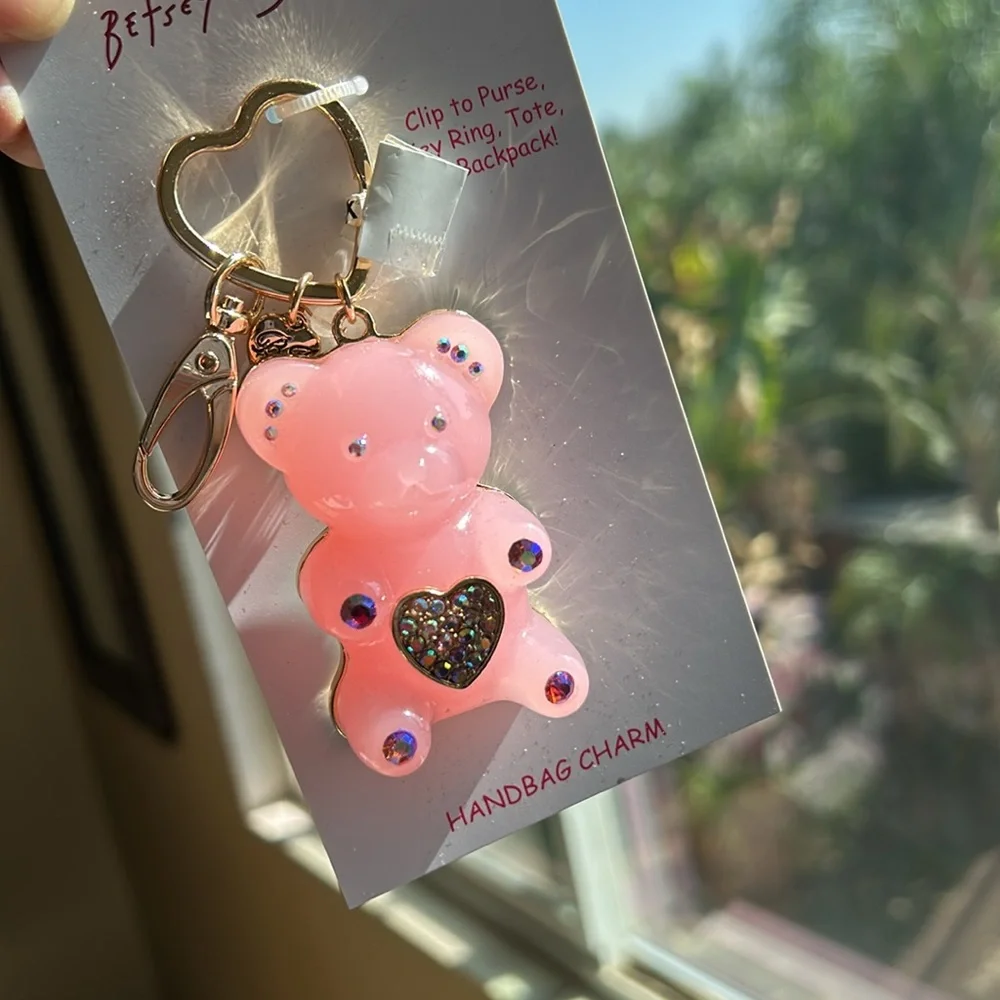 Betsey Johnson large pink gummy bear handbag charm key ring